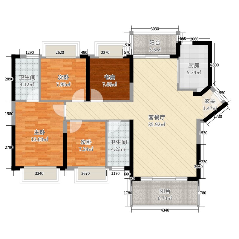 新城悦隽4室2厅2卫1厨119.00㎡户型图