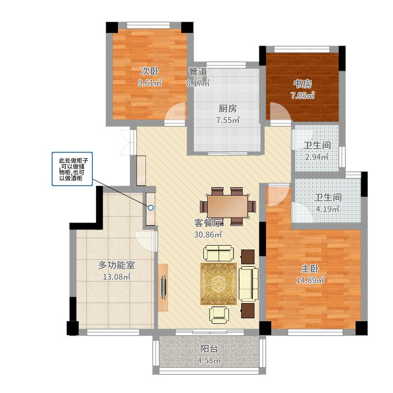 中梁江城1621119.00㎡电梯洋房户型4室4厅2卫1厨-副本