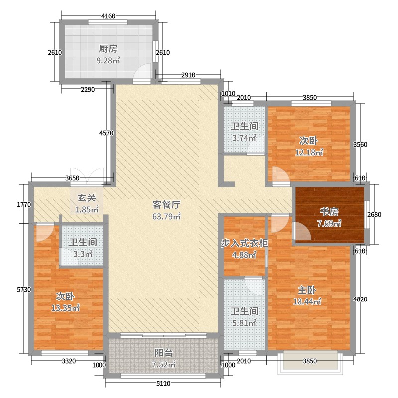 百合御景城4室2厅3卫1厨190.00㎡户型图