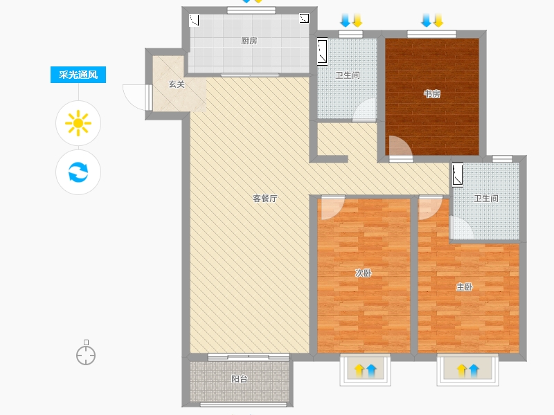 呼和浩特亿利生态城3室2厅2卫1厨142.00㎡户型图