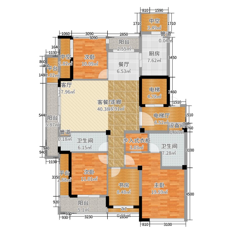 绿城金华御园4室2厅2卫1厨194.00㎡户型图