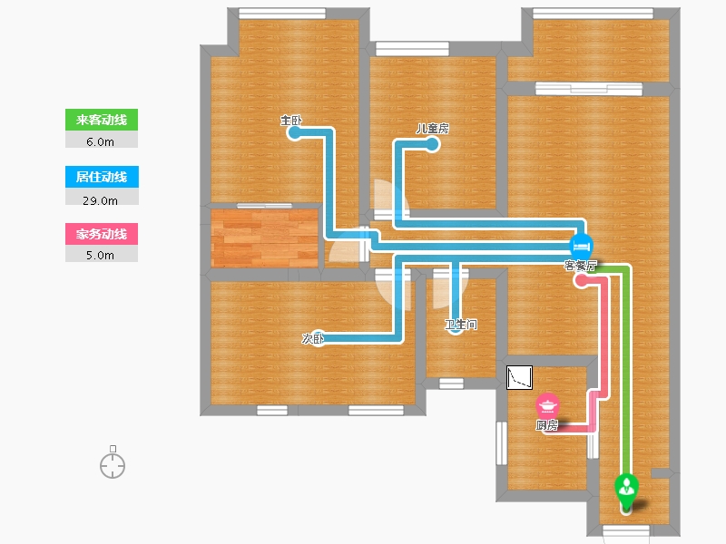 华都锦城3室2厅1卫1厨108.00㎡户型图