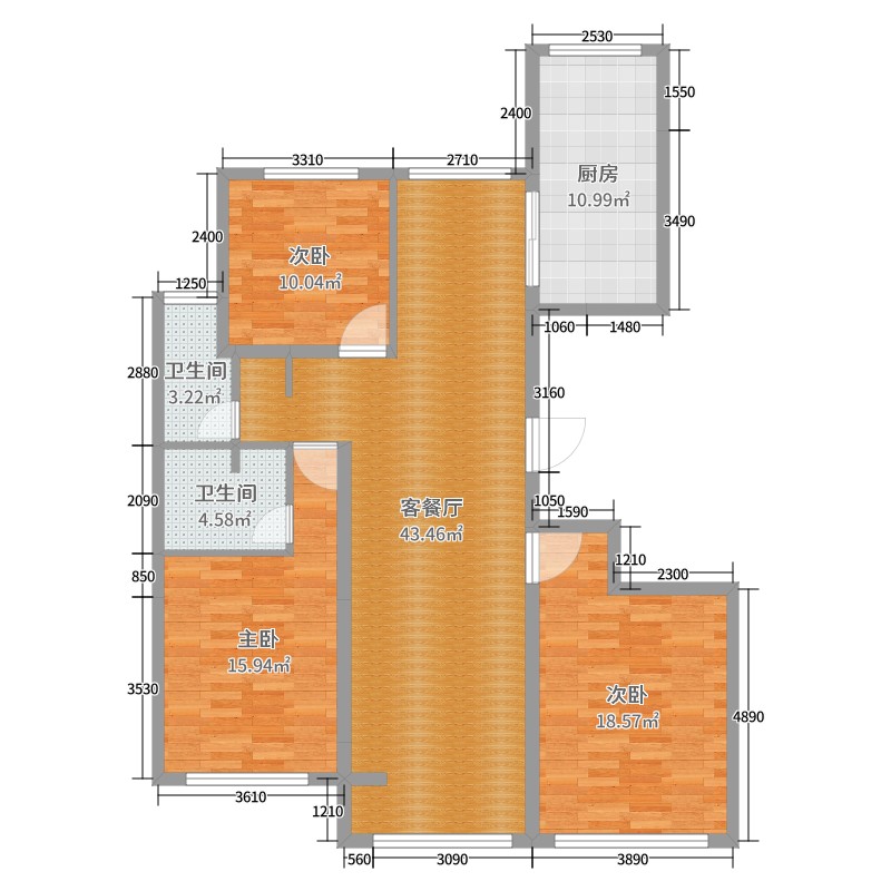 高盛国际花园3室2厅2卫1厨135.00㎡户型图