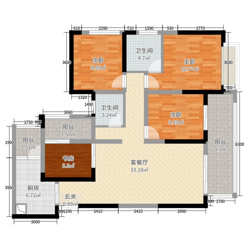 世茂茂悦府4室2厅2卫1厨138.00㎡户型图