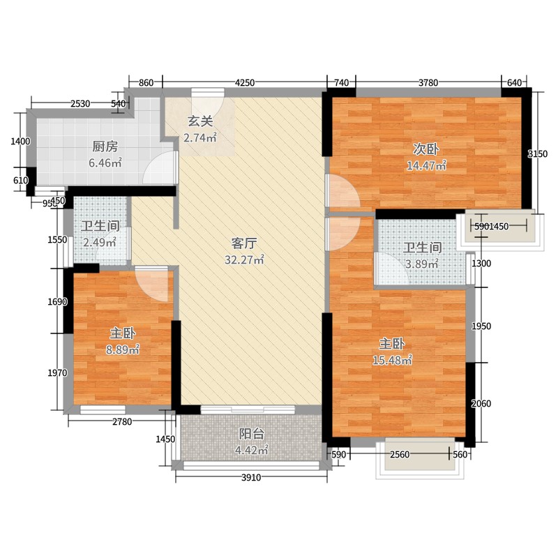 中建悦和城 3室1厅2卫1厨 100-130㎡  ***标准户型图 建筑面积:118