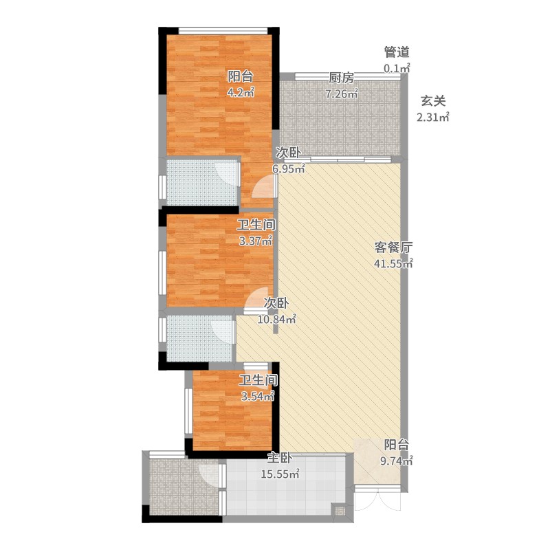 三里花城3室2厅2卫1厨129.00㎡户型图