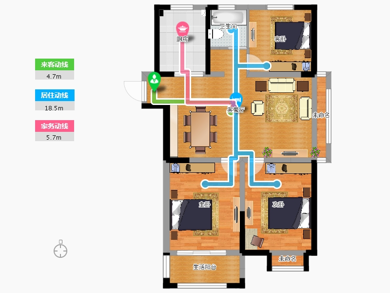 博士苑3室2厅1卫1厨106.00㎡户型图