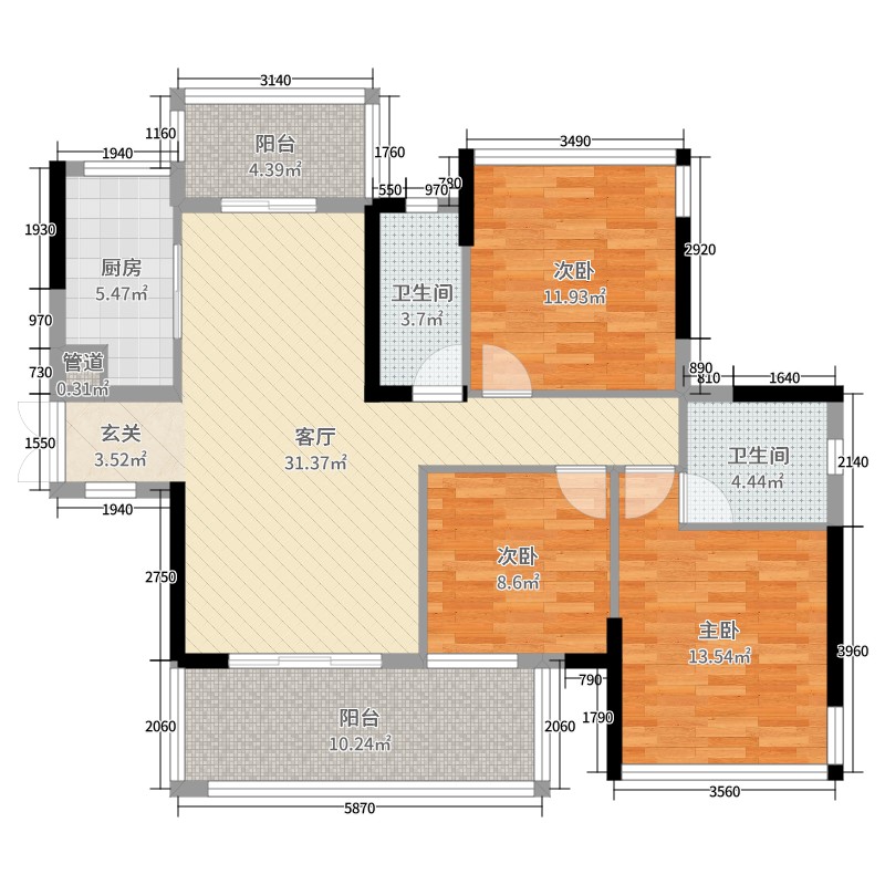 骏景湾·悦峰3室1厅2卫1厨116.00㎡户型图