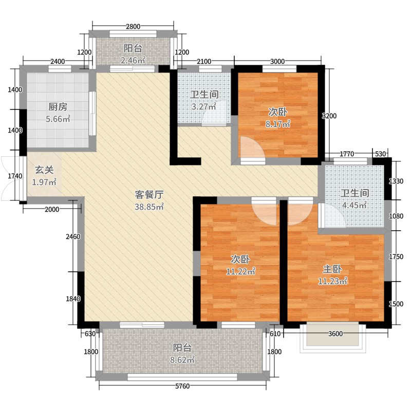 中国户型大全 焦作 建业公园里 3室2厅2卫1厨 130㎡及以上  devolm