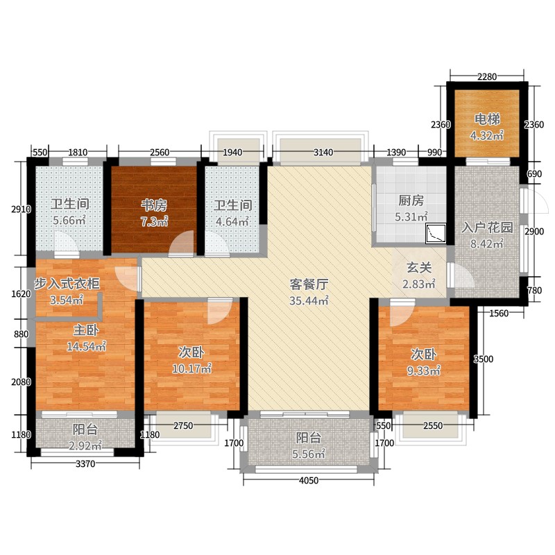 碧桂园天誉华府4室2厅2卫1厨145.00㎡户型图