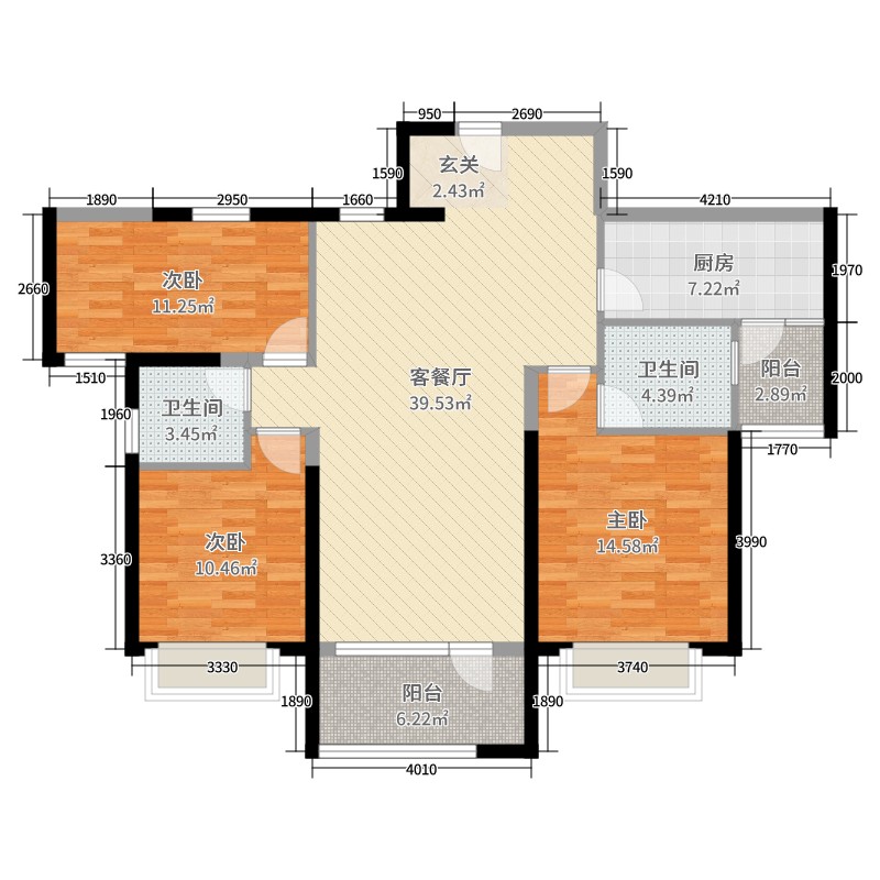 碧桂园首府3室2厅2卫1厨125.00㎡户型图