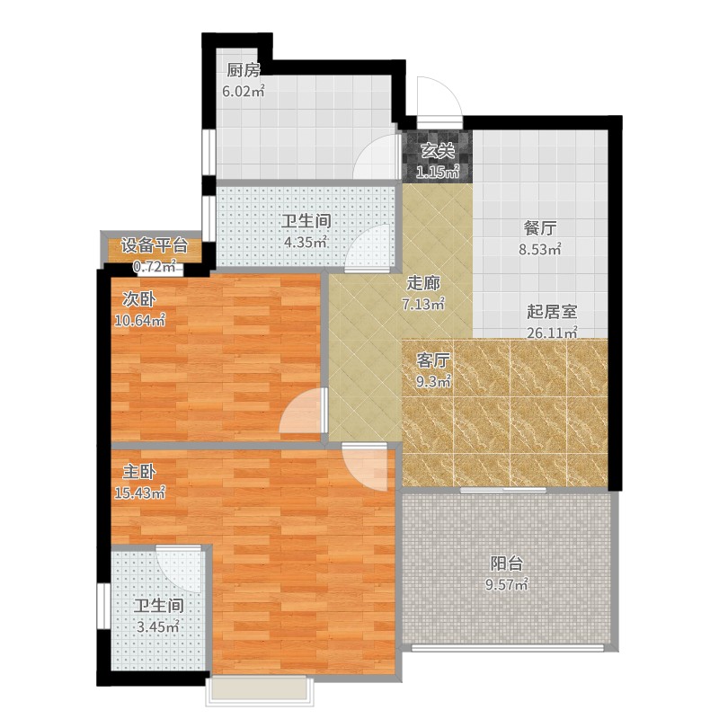 九城新天地2室0厅2卫1厨105.00㎡户型图