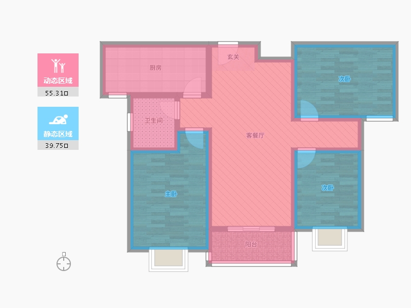 豫大香港城3室2厅1卫1厨122.00㎡户型图