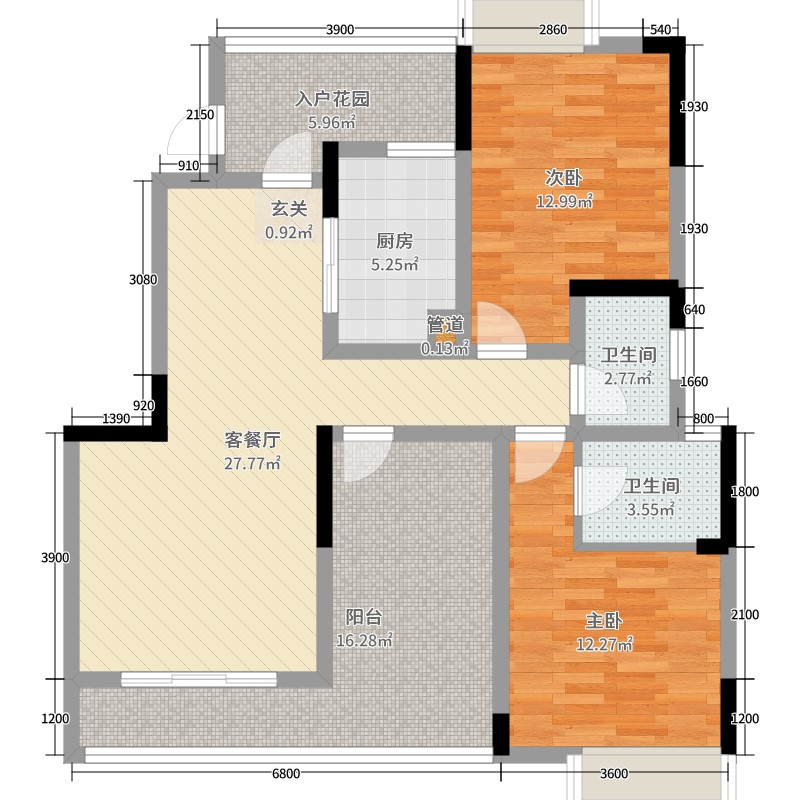 重庆奥园天悦湾2室2厅2卫1厨93.00㎡户型图