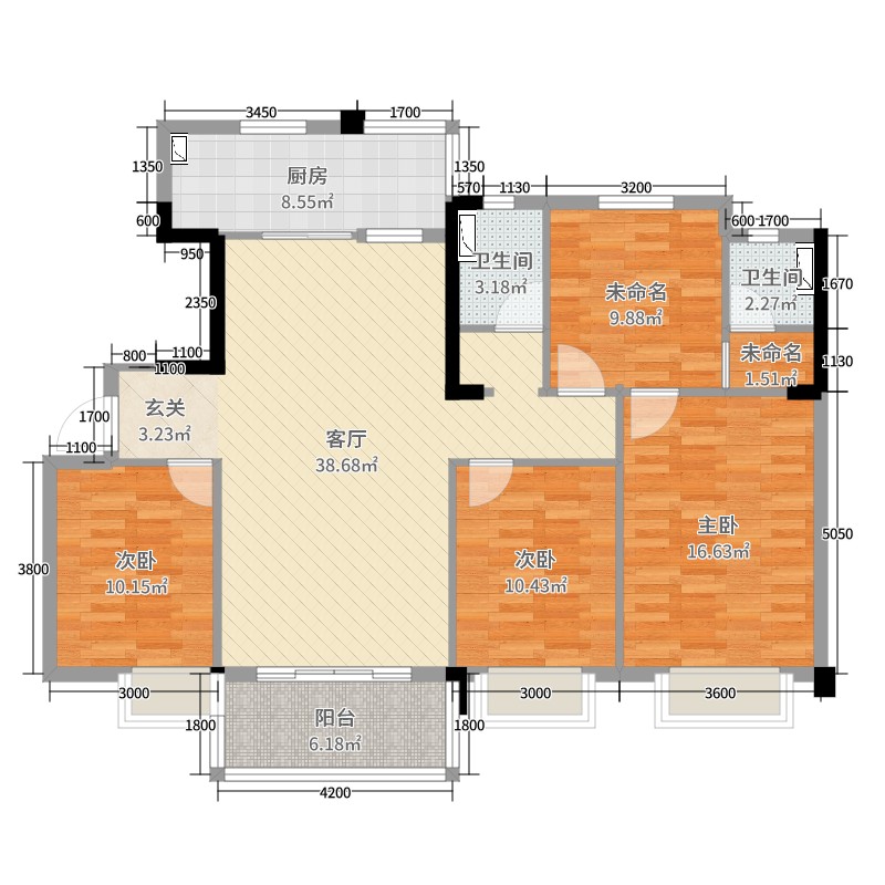 荆门碧桂园四期凤林苑140.00㎡yj140户型4室4厅2卫1厨-副本