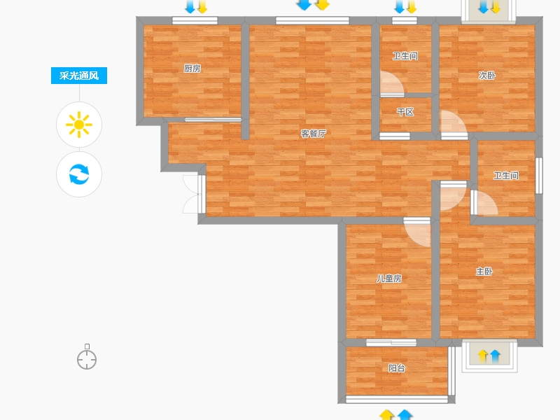 锦绣公馆3室2厅2卫1厨121.00㎡户型图