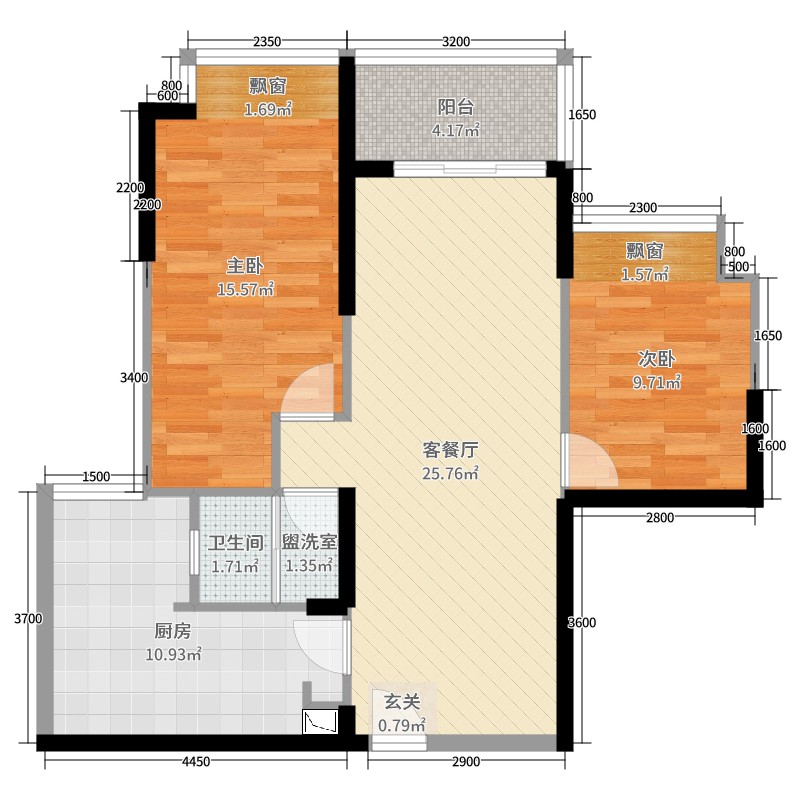 和黄御峰2室2厅1卫1厨69.21㎡户型图