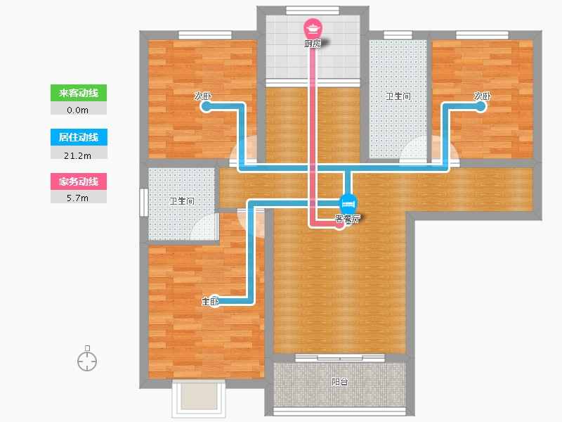 大鸿城壹号3室2厅2卫1厨108.00㎡户型图