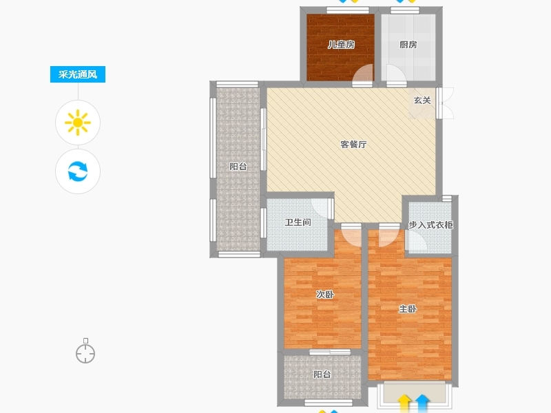 全椒时代城小区3室2厅1卫1厨122.00㎡户型图