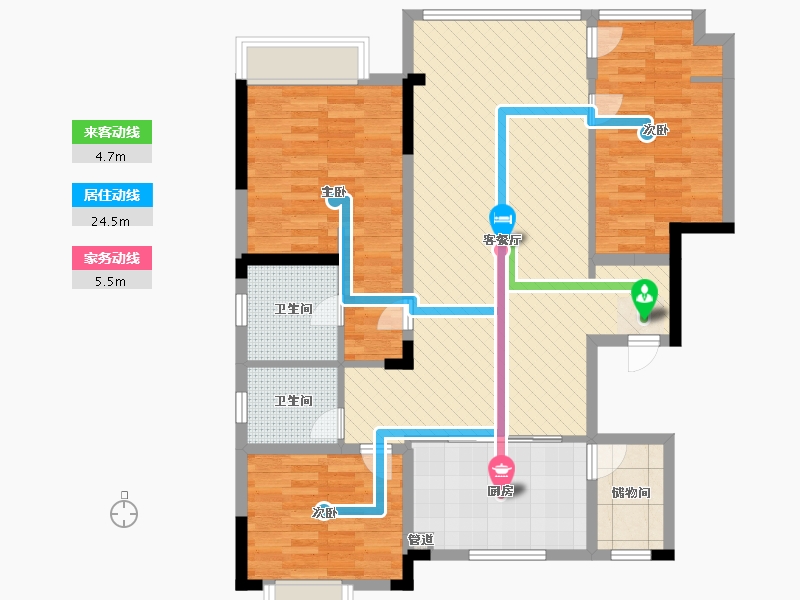 博山如园3室2厅2卫1厨131.00㎡户型图