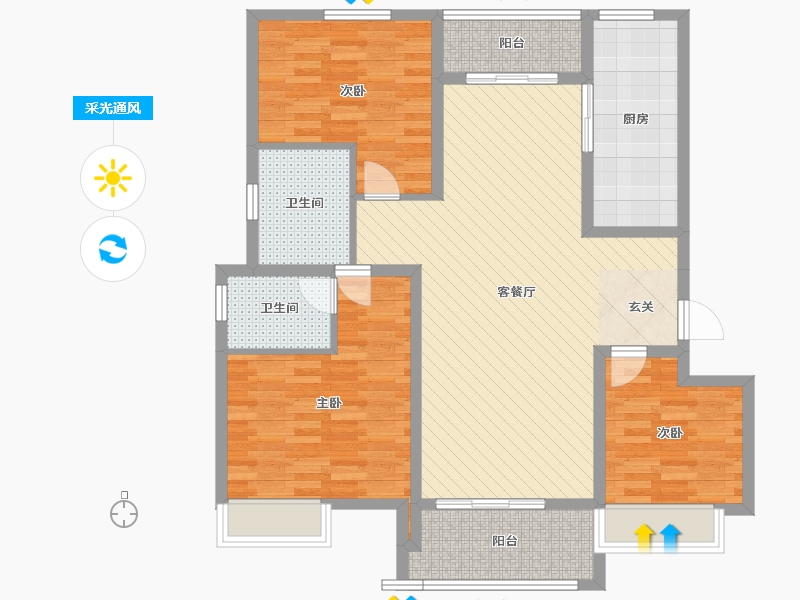 宝丰县,建业城3室2厅2卫1厨134.00㎡户型图