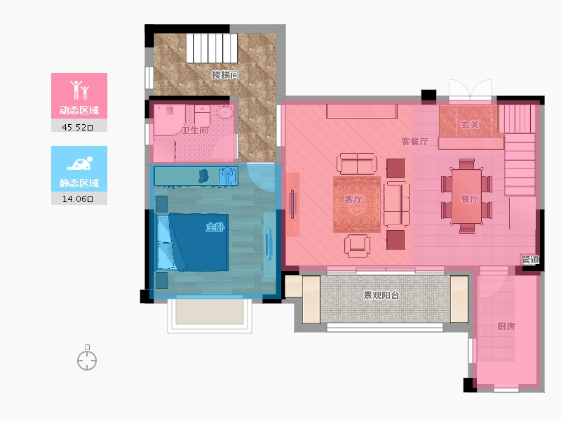 俊豪圣玺府1室2厅1卫1厨85.00㎡户型图