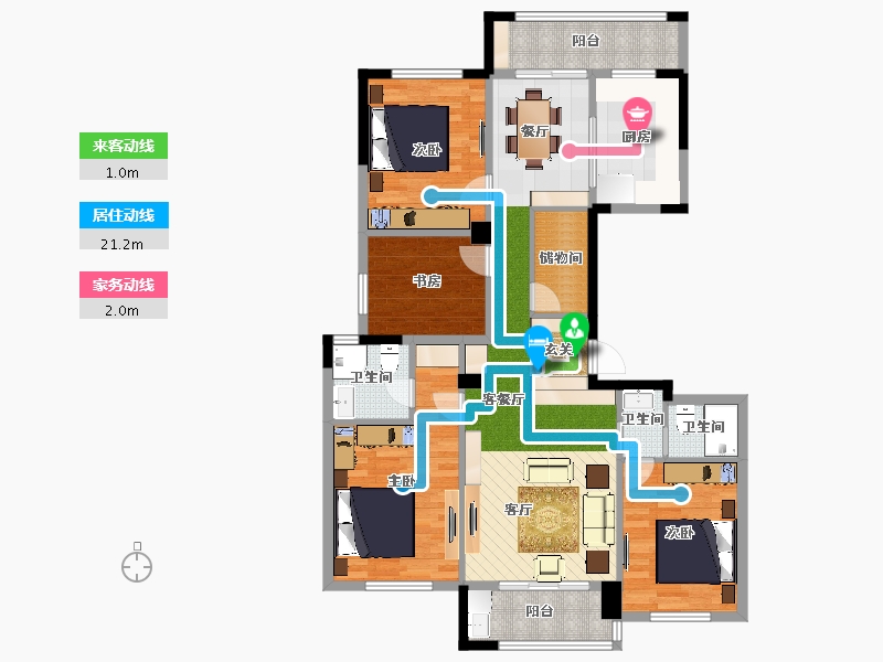 冠郡铭苑4室2厅3卫1厨143.00㎡户型图