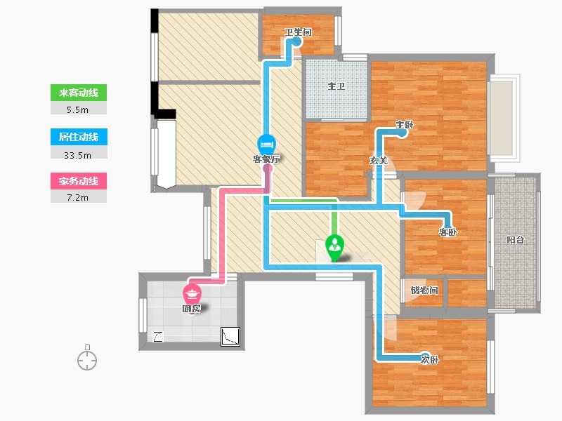 龙港华鸿中央公园3室2厅1卫1厨131.00㎡户型图