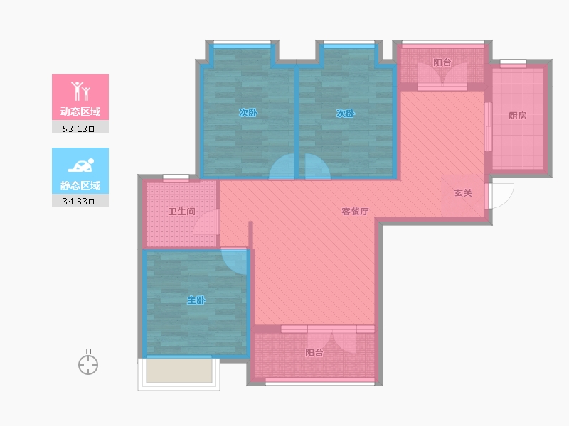 蔚来云城3室2厅1卫1厨103.00㎡户型图