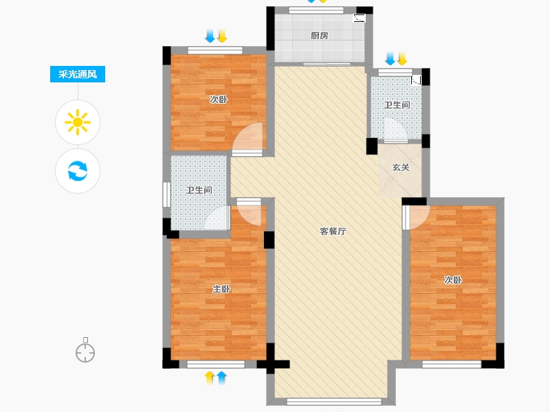 霞光府壹号院3室2厅2卫1厨113.00㎡户型图