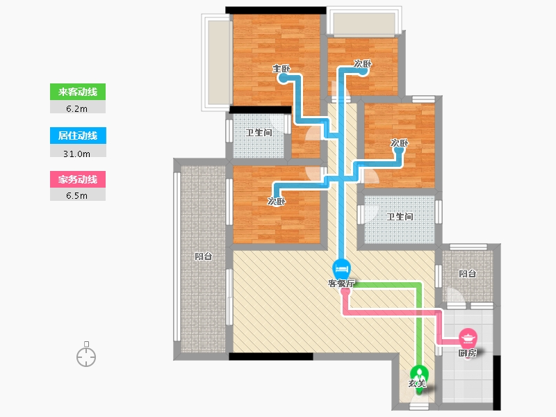 龙泉香榭4室2厅2卫1厨115.00㎡户型图