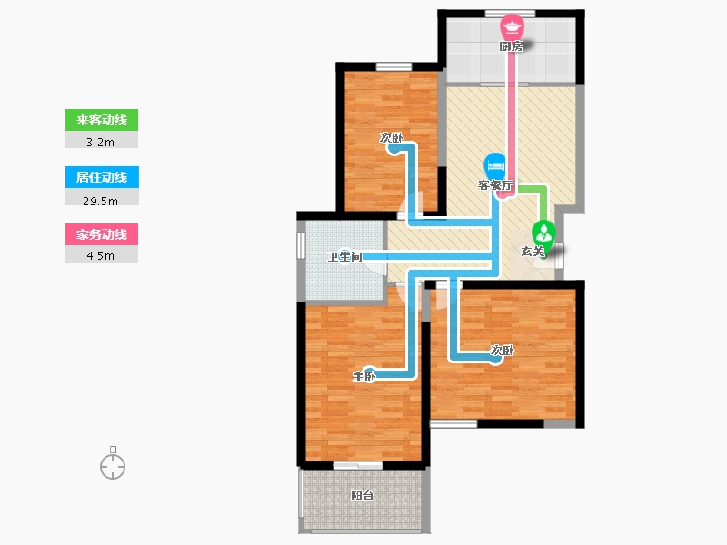 蔚蓝滨江3室2厅1卫1厨119.00㎡户型图