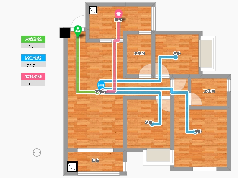 杨坝小院3室2厅2卫1厨100.00㎡户型图