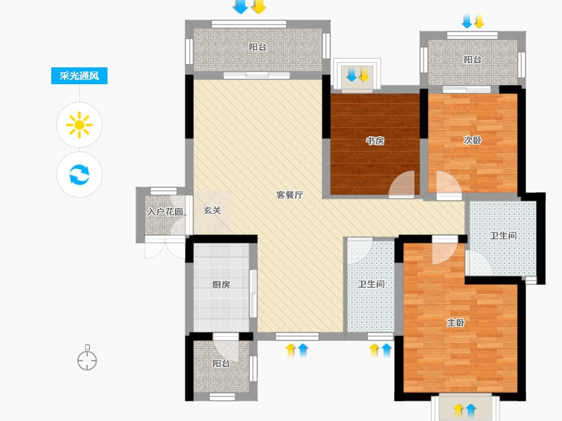 北滨苑3室2厅2卫1厨110.00㎡户型图