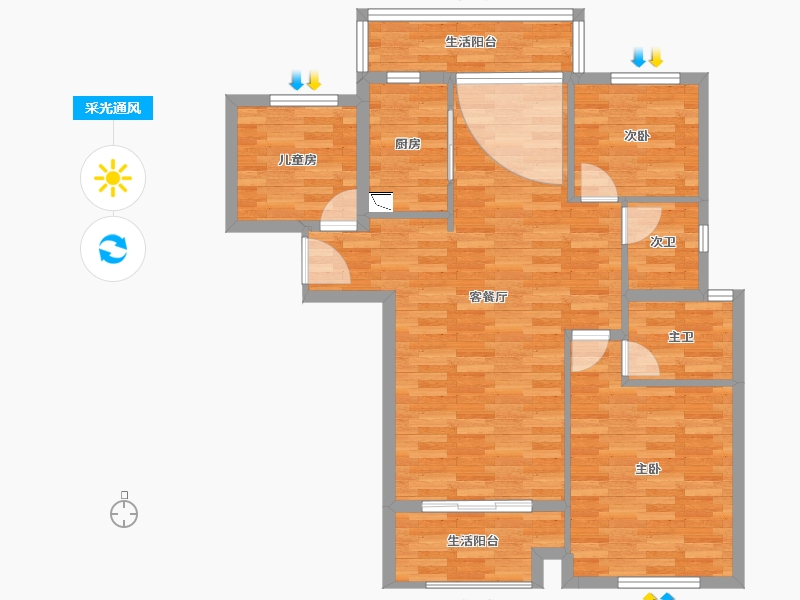 新建城3室2厅0卫1厨107.00㎡户型图