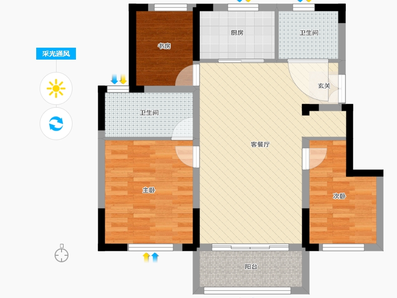 中昂安纳西小镇3室2厅2卫1厨105.00㎡户型图