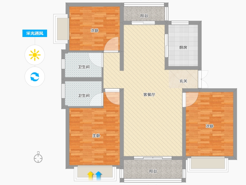 清丰县金域华府3室2厅2卫1厨125.00㎡户型图