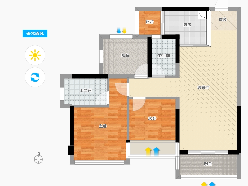 柳州龙光玖珑府2室2厅2卫1厨90.00㎡户型图