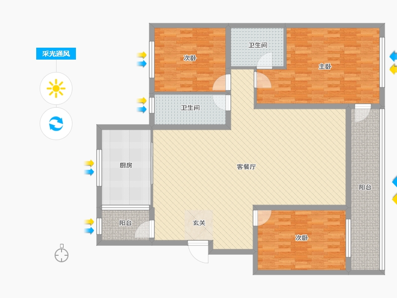 林昌天铂3室2厅2卫1厨170.00㎡户型图