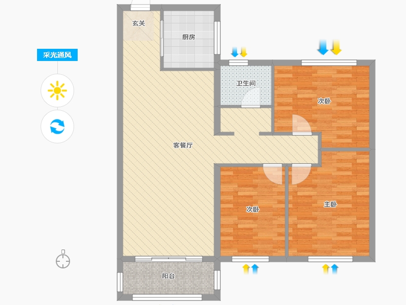 华铭阳光府3室2厅1卫1厨110.00㎡户型图