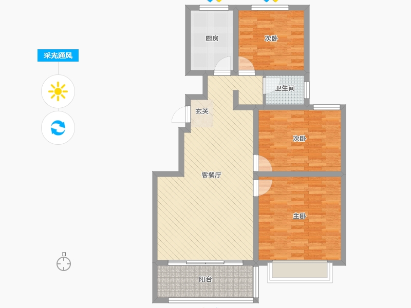 龙城水景苑3室2厅1卫1厨105.00㎡户型图