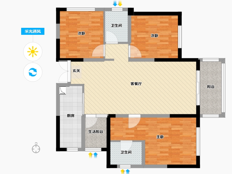 仟坤天朗3室2厅2卫1厨109.00㎡户型图