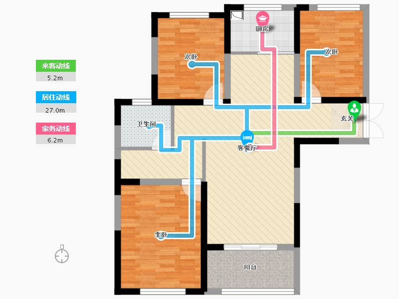 秀水雅苑3室2厅1卫1厨102.00㎡户型图