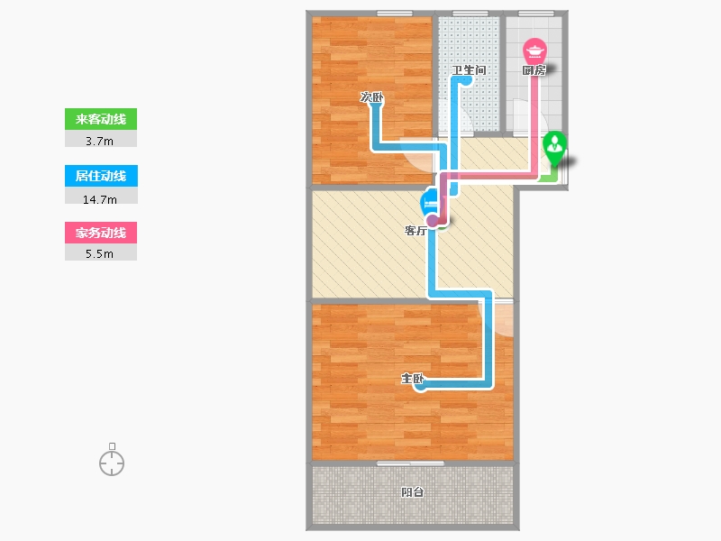 龙潭小区2室1厅1卫1厨71.00㎡户型图