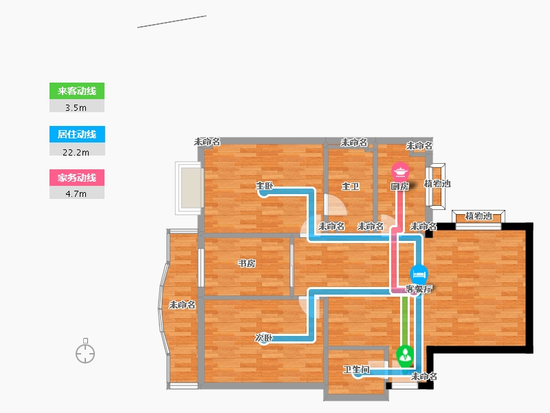 电力明园3室2厅1卫1厨118.00㎡户型图