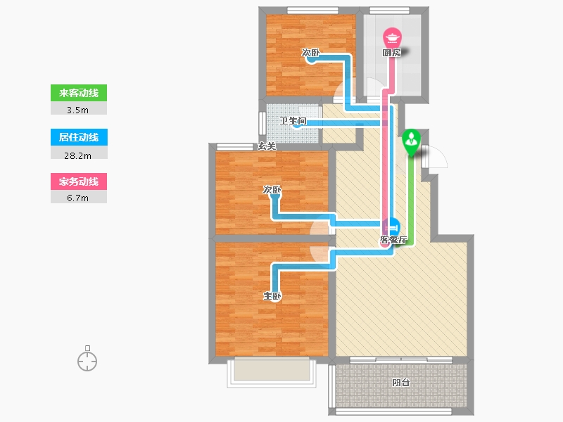 龙城水景苑3室2厅1卫1厨105.00㎡户型图