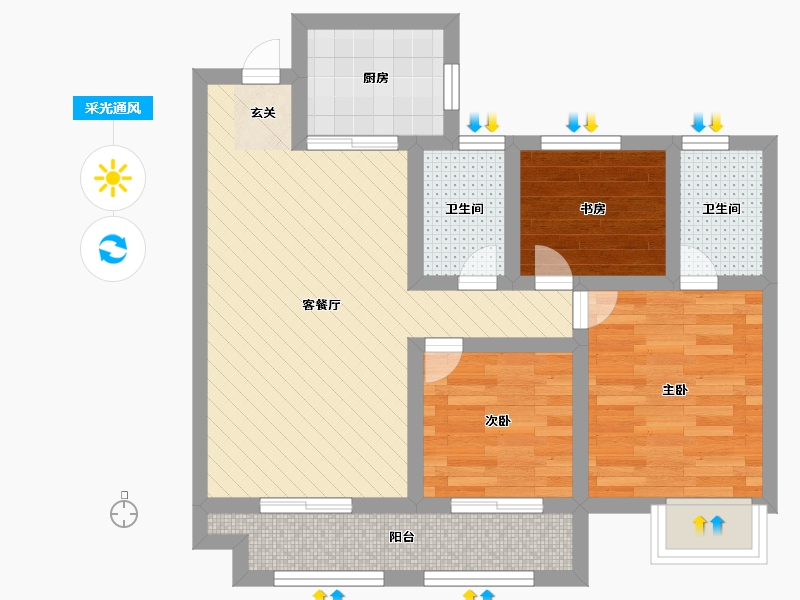 世茂德兴阳光城云墅3室2厅2卫1厨72.00㎡户型图