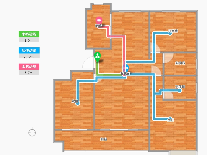 中梁壹号院3室2厅1卫1厨129.00㎡户型图