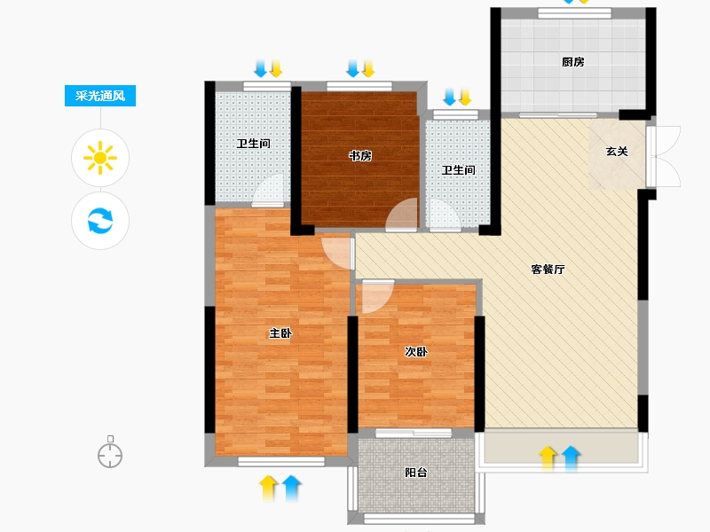 东湖世纪城3室2厅2卫1厨117.00㎡户型图