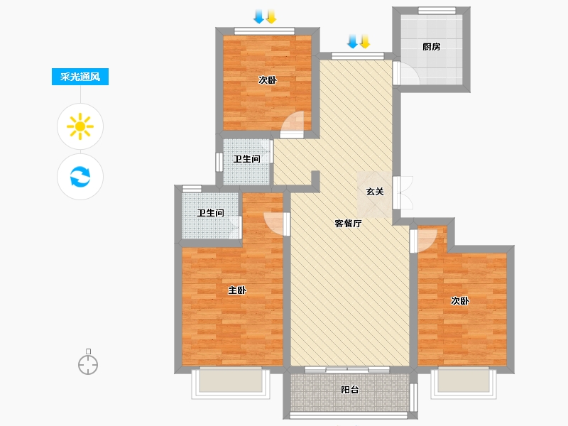 建邦学府苑3室2厅2卫1厨110.00㎡户型图